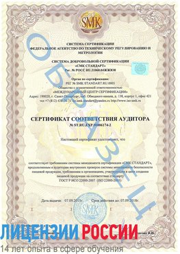 Образец сертификата соответствия аудитора №ST.RU.EXP.00006174-2 Волоконовка Сертификат ISO 22000